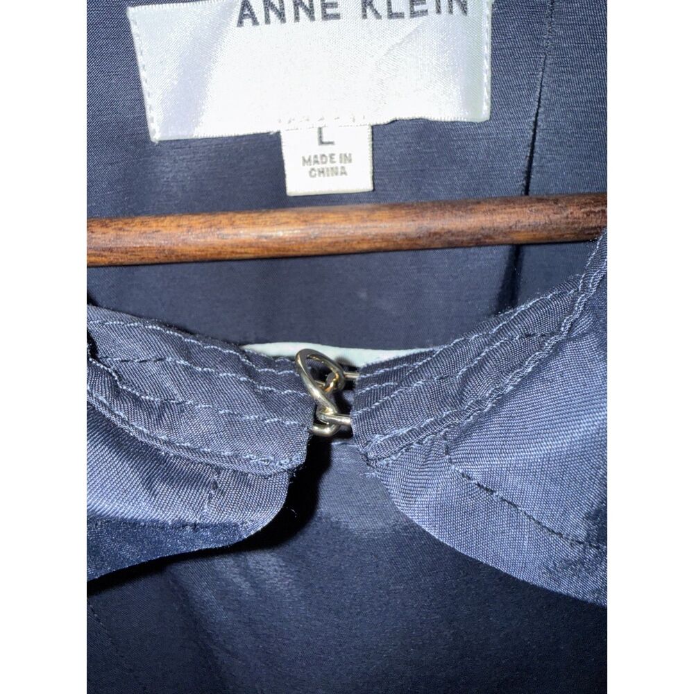 Anne Klein Navy Blue Double Breasted Hooded Trench Coat Jacket Belted Women's L - Picture 3 of 9